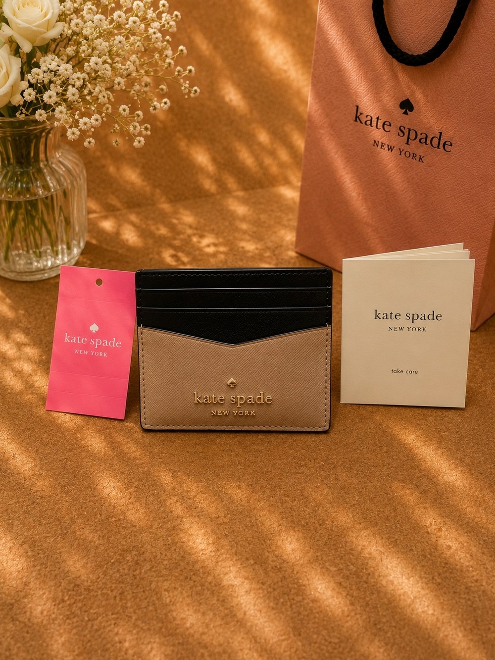 kate spade Tan & Black Leather Card Holder